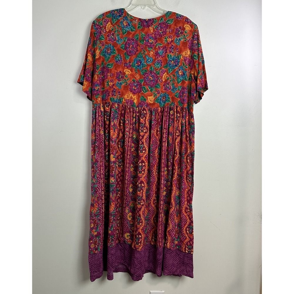 Vintage Carole Little Floral Dress Button Front Sz 18 Pleats 90s Feminine Modest - Picture 6 of 11